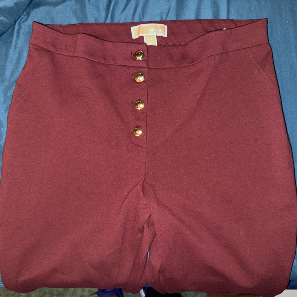 Michael Kors Wine Flare Pants with Gold Accents